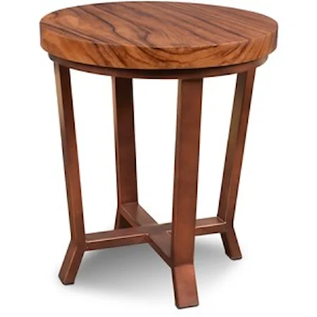 Round End Table with Solid Wood Top